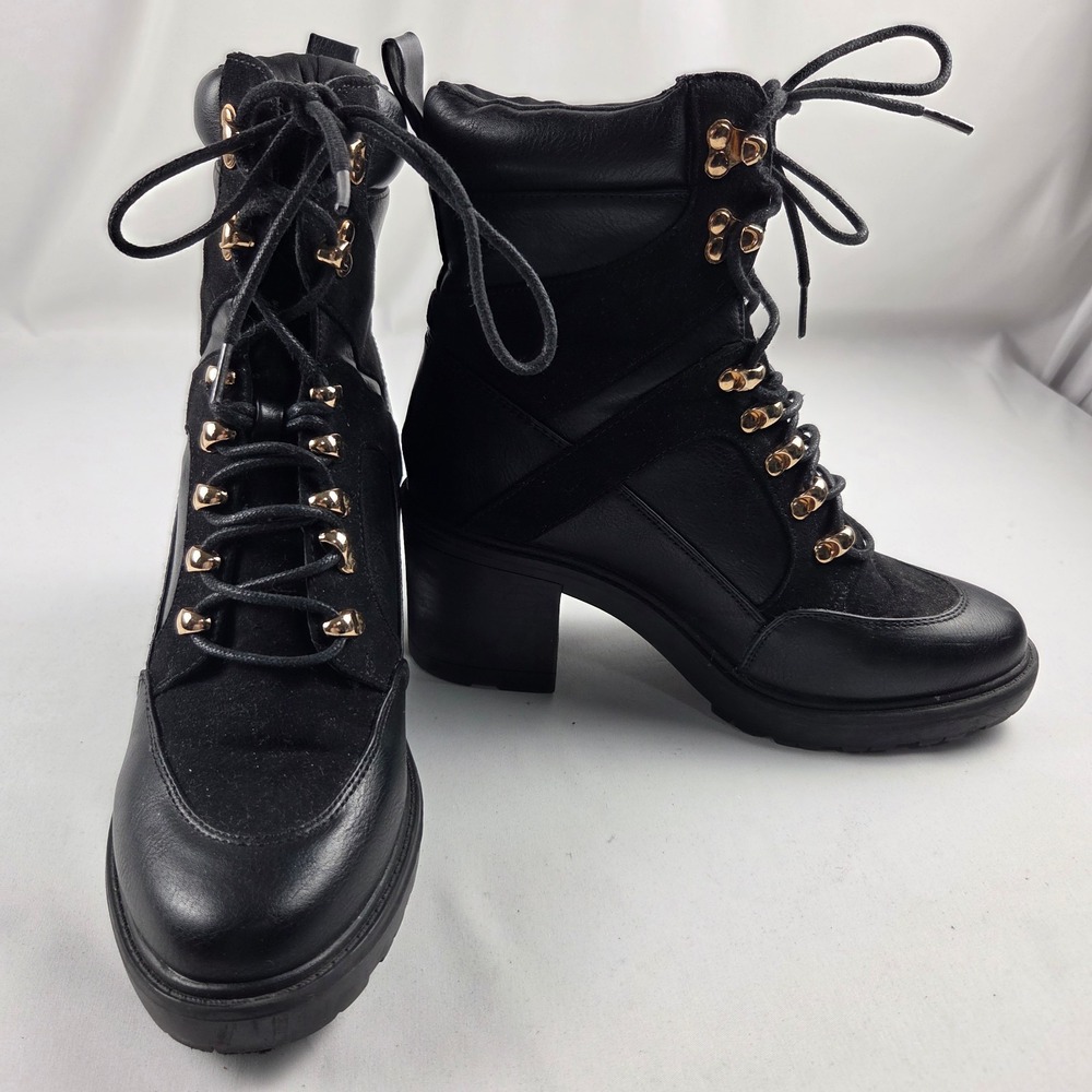 Justfab Edde Lace-Up Black Booties size US 8.5 UK 6.5 EUR Manmade Leather
